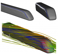 Separation surface of the ICE train with one separation line and the topological skeletons