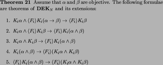 \begin{theorem}
Assume that $\alpha$\ and $\beta$\ are
objective. The following ...
...angle F_i
\rangle (K_i\alpha\land K_i\beta)$\par\end{enumerate}\par\end{theorem}